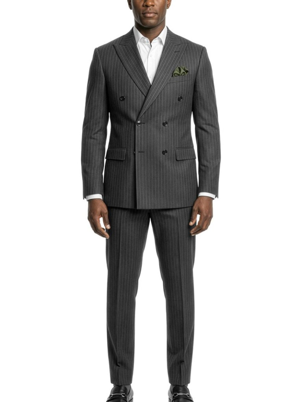Premium Charcoal Pinstripe Double Breasted Peak Lapel Stacy Adams Men's Suit